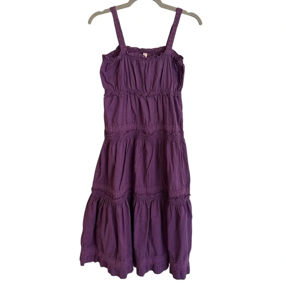 Vintage Old Navy Girls 8 Purple Tiered Long Maxi Dress Crochet Lace Western Boho